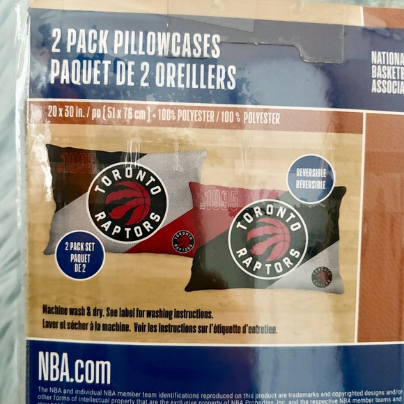 Toronto Raptors, NBA, Pillowcase, Set, 2 Pack, Standard, Reversible, NEW - Picture 7 of 9